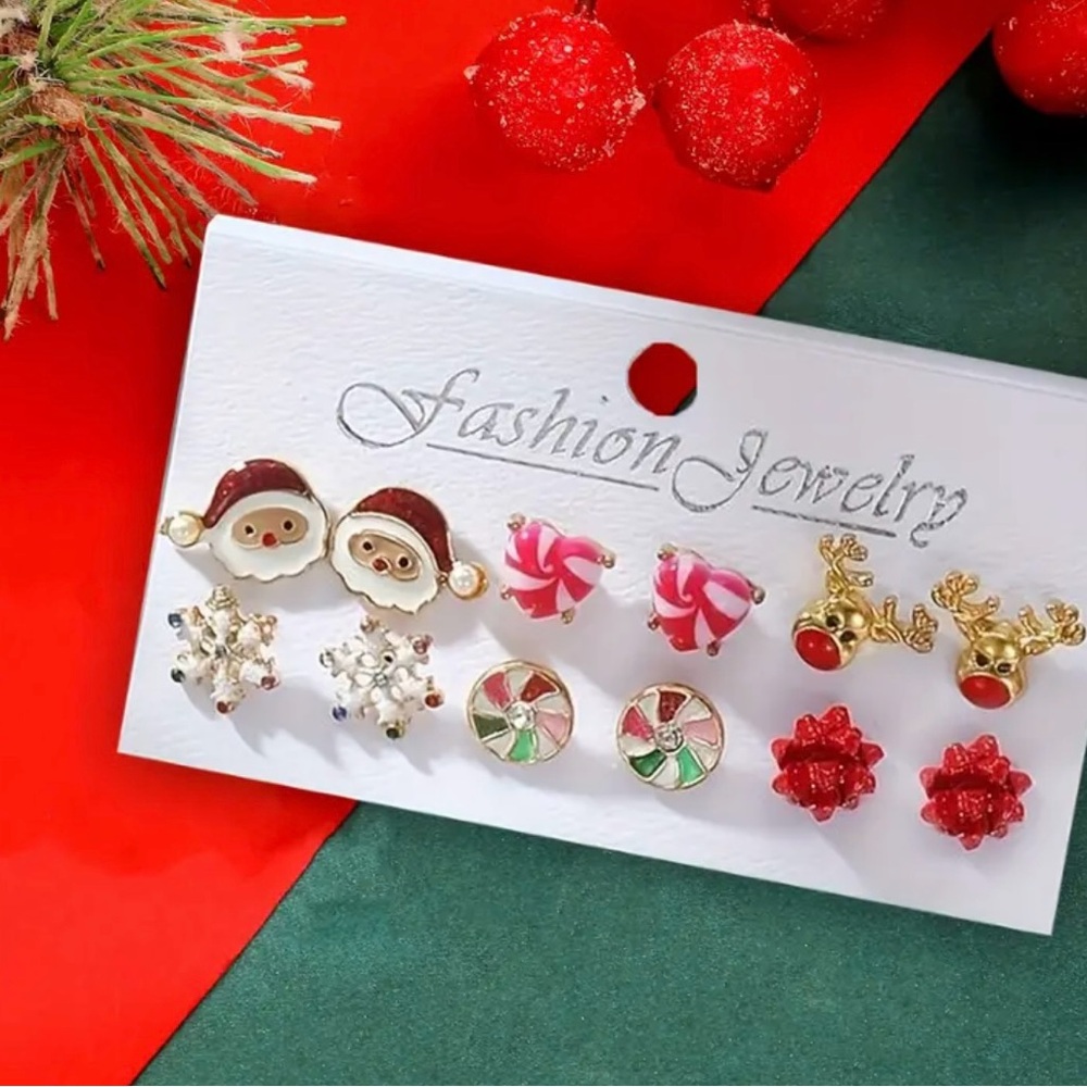 Festive Holiday Earrings Set - set of 6 Pairs
